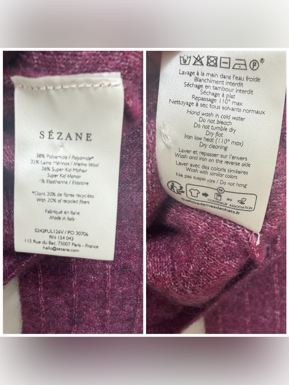 Sezane Joyce Jumper Sweater Merino Wool Mohair Gold Buttons in Grape Purple XS - Picture 10 of 12